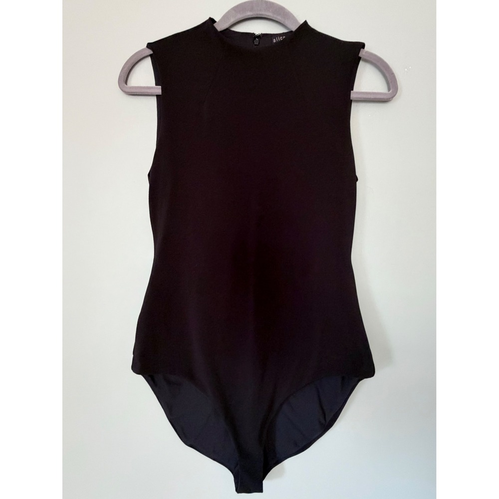 Alice + Olivia High Neck Sleeveless Back Zip Bodysuit Black Medium